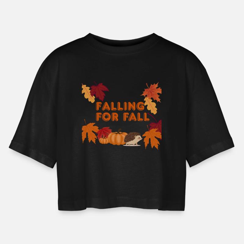 Falling Fall - Frauen Oversized Cropped T-Shirt - Schwarz