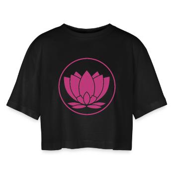 Lotus Blume pink Design - Frauen Oversized Cropped T-Shirt - Schwarz - Vorne - AI Model Female 172 light (172cm)