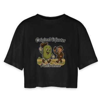 Original Erfinder Puffbohne - Frauen Oversized Cropped T-Shirt - Schwarz - Vorne - AI Model Female 172 light (172cm)
