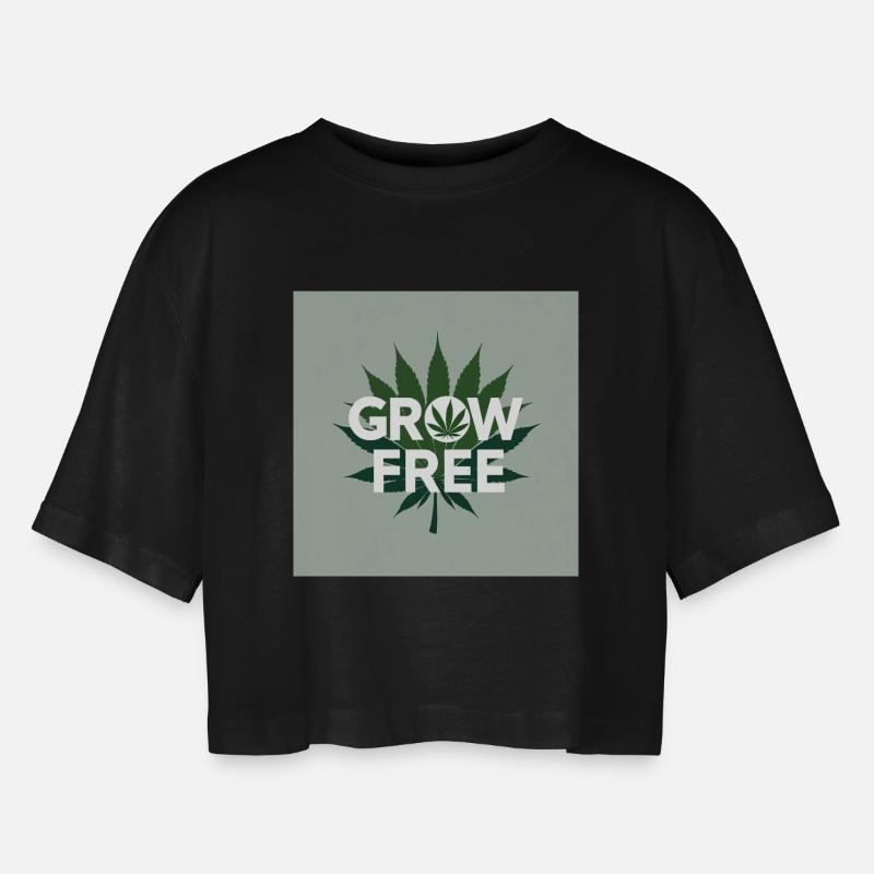 Grow Free Leaf Design - Women’s Oversized Cropped T-Shirt - black