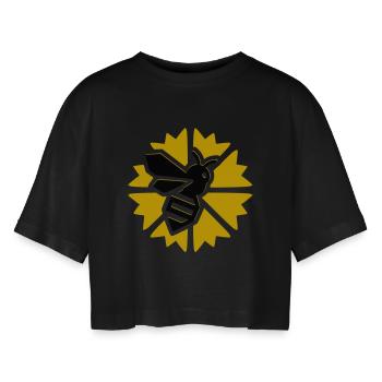 Sun Bee Graphic - Women’s Oversized Cropped T-Shirt - black - Front - AI Model Female 172 light (172cm)