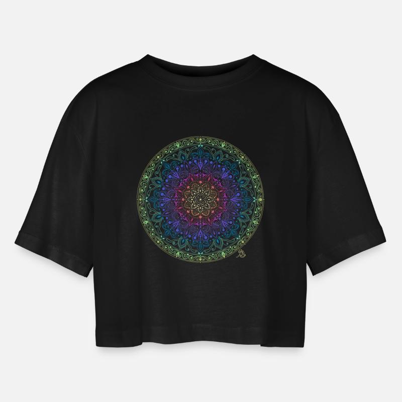 Rainbow Mandala Fusion - Women’s Oversized Cropped T-Shirt - black