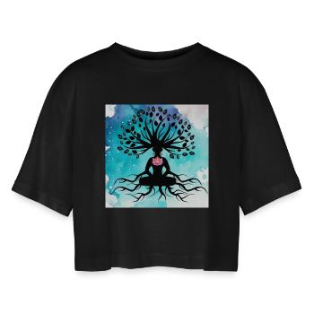 Yoga arbre de vie - T-shirt court oversize Femme - noir - Devant - AI Model Female 172 light (172cm)