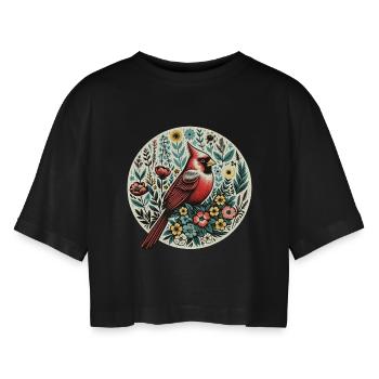 Cardinal en cercle floral - T-shirt court oversize Femme - noir - Devant - AI Model Female 172 light (172cm)