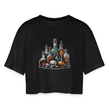 Alchemie Fläschchen Schädel Design - Frauen Oversized Cropped T-Shirt - Schwarz - Vorne - AI Model Female 172 light (172cm)