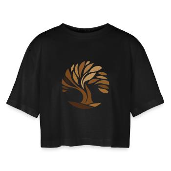 Tree of life, connection with nature - Women’s Oversized Cropped T-Shirt - black - Front - AI Model Female 172 light (172cm)