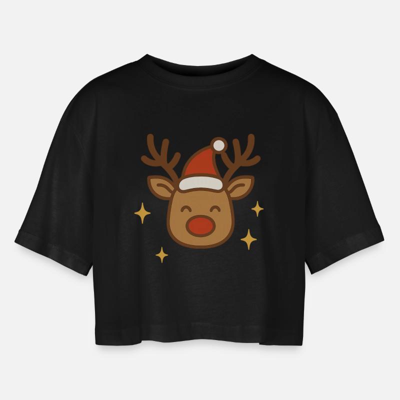 Reindeer mode enabled. - Women’s Oversized Cropped T-Shirt - black
