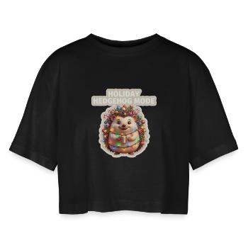 Holiday Igelmodus - Frauen Oversized Cropped T-Shirt - Schwarz - Vorne - AI Model Female 172 light (172cm)