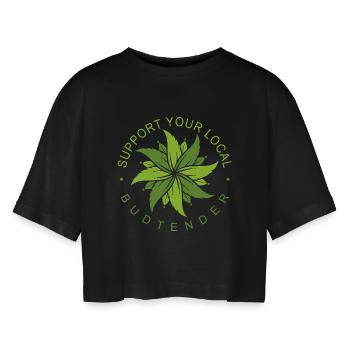 Funny Stoner Outfits - Women’s Oversized Cropped T-Shirt - black - Front - AI Model Female 172 light (172cm)