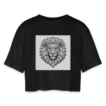 Illustration géométrique de la ligne de tête de lion - T-shirt court oversize Femme - noir - Devant - AI Model Female 172 light (172cm)