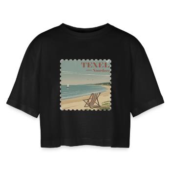 Texel Noordzee - Frauen Oversized Cropped T-Shirt - Schwarz - Vorne - AI Model Female 172 light (172cm)