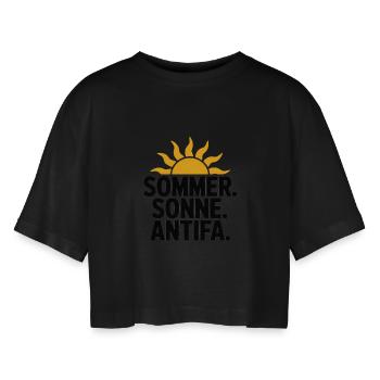 Sommer Sonne Antifa – Antifaschistisches T-Shirt - Frauen Oversized Cropped T-Shirt - Schwarz - Vorne - AI Model Female 172 light (172cm)
