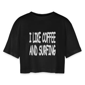Surfen - Frauen Oversized Cropped T-Shirt - Schwarz - Vorne - AI Model Female 172 light (172cm)