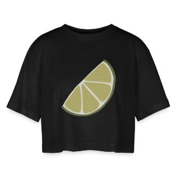 Lime Slice Minimalist Lime - Women’s Oversized Cropped T-Shirt - black - Front - AI Model Female 172 light (172cm)