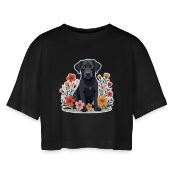 Schwarzer Labrador Retriever Hund - Frauen Oversized Cropped T-Shirt - Schwarz - Vorne - AI Model Female 172 light (172cm)