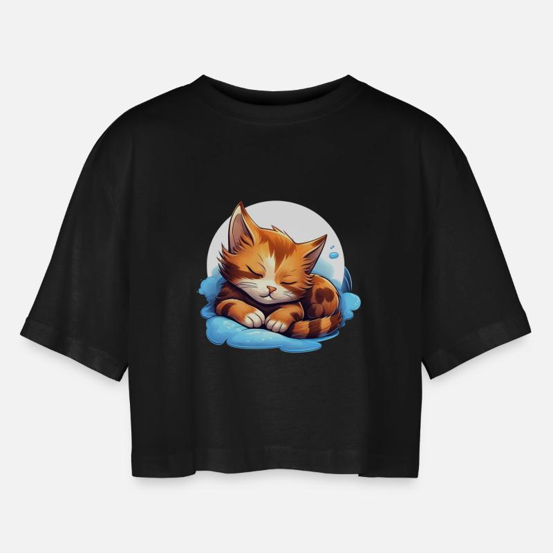 Cat Cuddle Dream on Cloud - Cat - Women’s Oversized Cropped T-Shirt - black