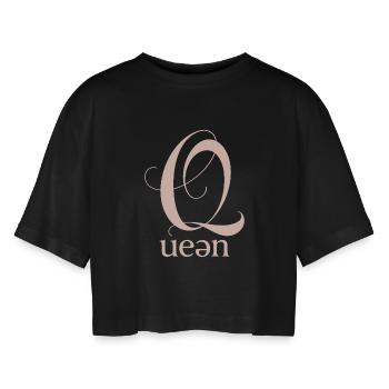 Q Queen Monogram Font - Women’s Oversized Cropped T-Shirt - black - Front - AI Model Female 172 light (172cm)