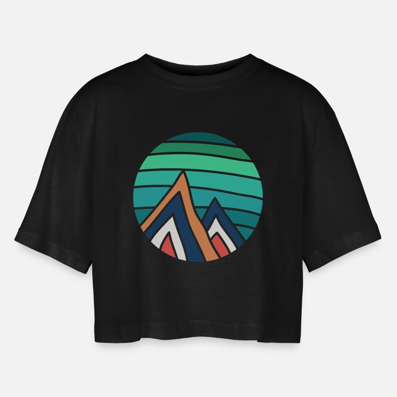 Turquoise Circle Mountains - Women’s Oversized Cropped T-Shirt - black