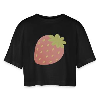 Pastel Strawberry Minimal - Frauen Oversized Cropped T-Shirt - Schwarz - Vorne - AI Model Female 172 light (172cm)