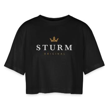 Sturm Original Familienlogo - Frauen Oversized Cropped T-Shirt - Schwarz - Vorne - AI Model Female 172 light (172cm)
