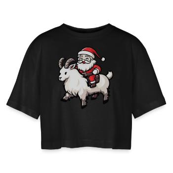 Chèvre de montagne Père Noël dessin animé - T-shirt court oversize Femme - noir - Devant - AI Model Female 172 light (172cm)