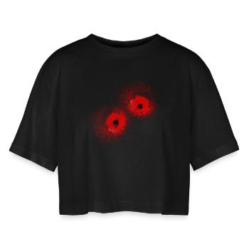 Bullet Wound Bullet Hole Halloween Costume - Women’s Oversized Cropped T-Shirt - black - Front - AI Model Female 172 light (172cm)