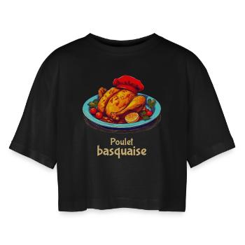 Poulet Basquaise - Texte clair - T-shirt court oversize Femme - noir - Devant - AI Model Female 172 light (172cm)