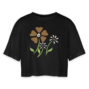 Flowers Fantasy - Women’s Oversized Cropped T-Shirt - black - Front - AI Model Female 172 light (172cm)