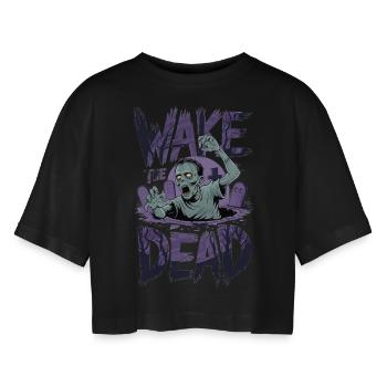 Wecke die Toten - Frauen Oversized Cropped T-Shirt - Schwarz - Vorne - AI Model Female 172 light (172cm)