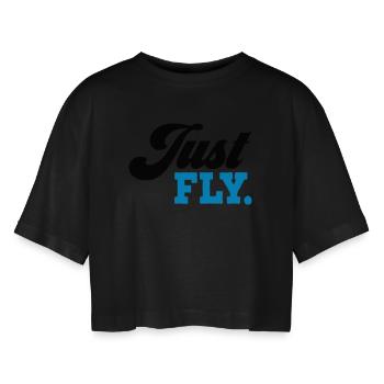 fliegen - Frauen Oversized Cropped T-Shirt - Schwarz - Vorne - AI Model Female 172 light (172cm)