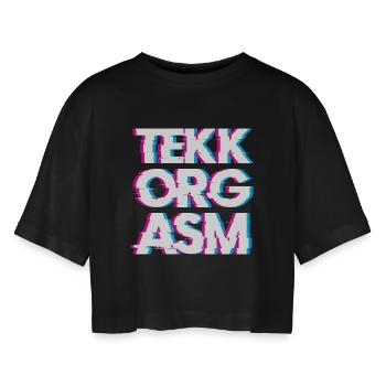 Hardtekk Tekk - Frauen Oversized Cropped T-Shirt - Schwarz - Vorne - AI Model Female 172 light (172cm)