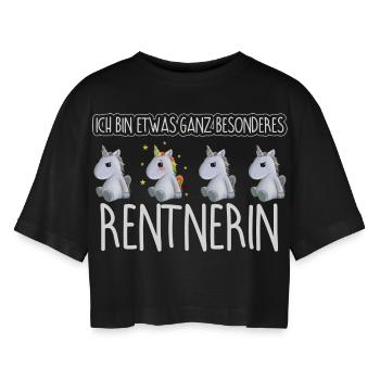 RENTNERIN - Toll - Frauen Oversized Cropped T-Shirt - Schwarz - Vorne - AI Model Female 172 light (172cm)