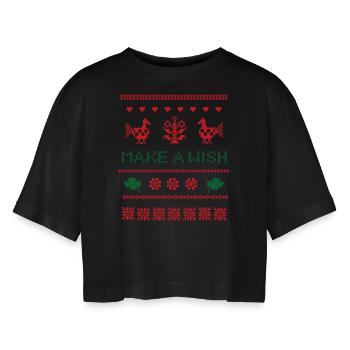 make a wish, Christmas - Women’s Oversized Cropped T-Shirt - black - Front - AI Model Female 172 light (172cm)