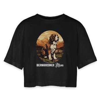 Dog St. Bernard - Women’s Oversized Cropped T-Shirt - black - Front - AI Model Female 172 light (172cm)