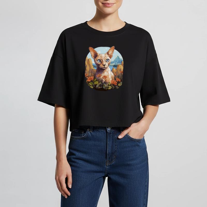 Devon Rex Kätzchen Devon Rex Katze Frauen Oversized Cropped T-Shirt