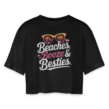 Strände, Cocktails und beste Freundinnen - Frauen Oversized Cropped T-Shirt - Schwarz - Vorne - AI Model Female 172 light (172cm)
