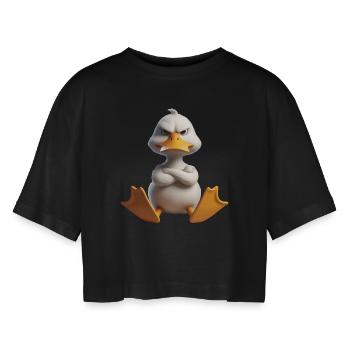 Ente grimmig 1 - Frauen Oversized Cropped T-Shirt - Schwarz - Vorne - AI Model Female 172 light (172cm)