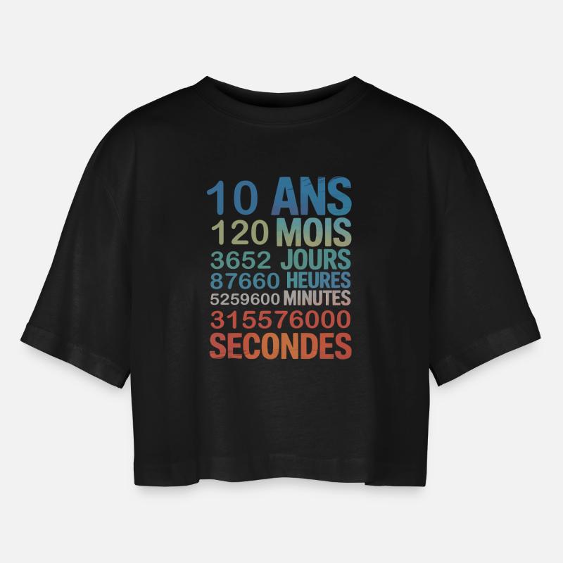10 Ans – Compte à Rebours de la Vie en Secondes - Frauen Oversized Cropped T-Shirt - Schwarz