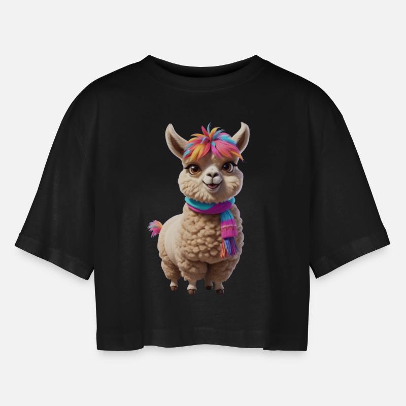 Alpaca - Women’s Oversized Cropped T-Shirt - black