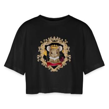 Souris avec couronne de fromage dans un cadre royal - T-shirt court oversize Femme - noir - Devant - AI Model Female 172 light (172cm)