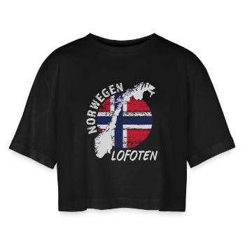 Lofoten - Frauen Oversized Cropped T-Shirt - Schwarz - Vorne - AI Model Female 172 light (172cm)