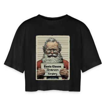 Santa Verhaftet - Frauen Oversized Cropped T-Shirt - Schwarz - Vorne - AI Model Female 172 light (172cm)