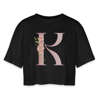 Monogramme floral R pastel - T-shirt court oversize Femme - noir - Devant - AI Model Female 172 light (172cm)