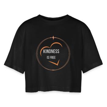 Freundlichkeit ist kostenlos Herzkreis minimales T-Shirt - Frauen Oversized Cropped T-Shirt - Schwarz - Vorne - AI Model Female 172 light (172cm)