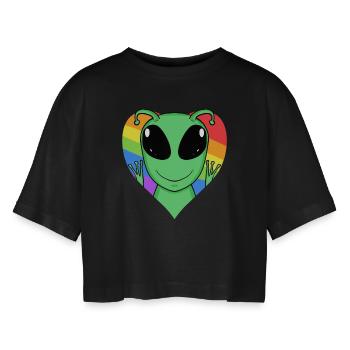 Alien Lgbt Regenbogen Farben - Frauen Oversized Cropped T-Shirt - Schwarz - Vorne - AI Model Female 172 light (172cm)