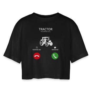 CallMobile Call Traktor landwirt - Women’s Oversized Cropped T-Shirt - black - Front - AI Model Female 172 light (172cm)