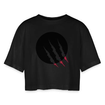 krallen_02 - Frauen Oversized Cropped T-Shirt - Schwarz - Vorne - AI Model Female 172 light (172cm)