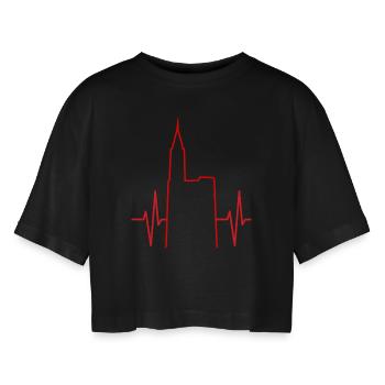 Cardio Strasbourg #tshirtalsace - Women’s Oversized Cropped T-Shirt - black - Front - AI Model Female 172 light (172cm)