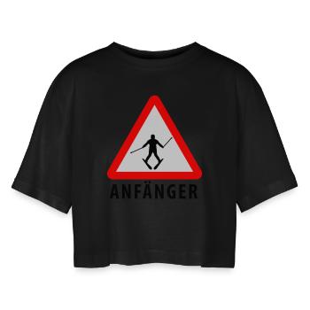 Ski Anfänger - Frauen Oversized Cropped T-Shirt - Schwarz - Vorne - AI Model Female 172 light (172cm)