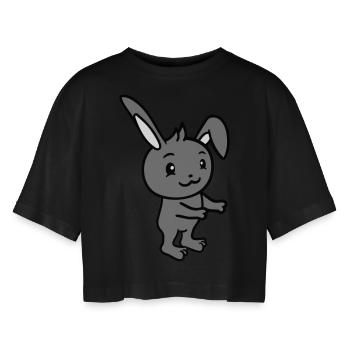 Hase Umarmung Häschen Nagetier Kleintier niedlich - Frauen Oversized Cropped T-Shirt - Schwarz - Vorne - AI Model Female 172 light (172cm)